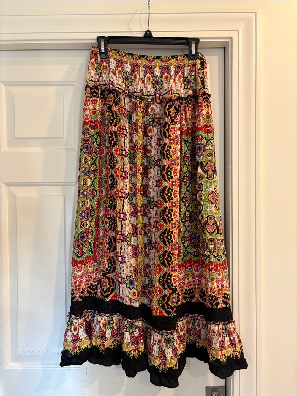Bila Multicolor Floral & Geometric Maxi Skirt with Black Trim